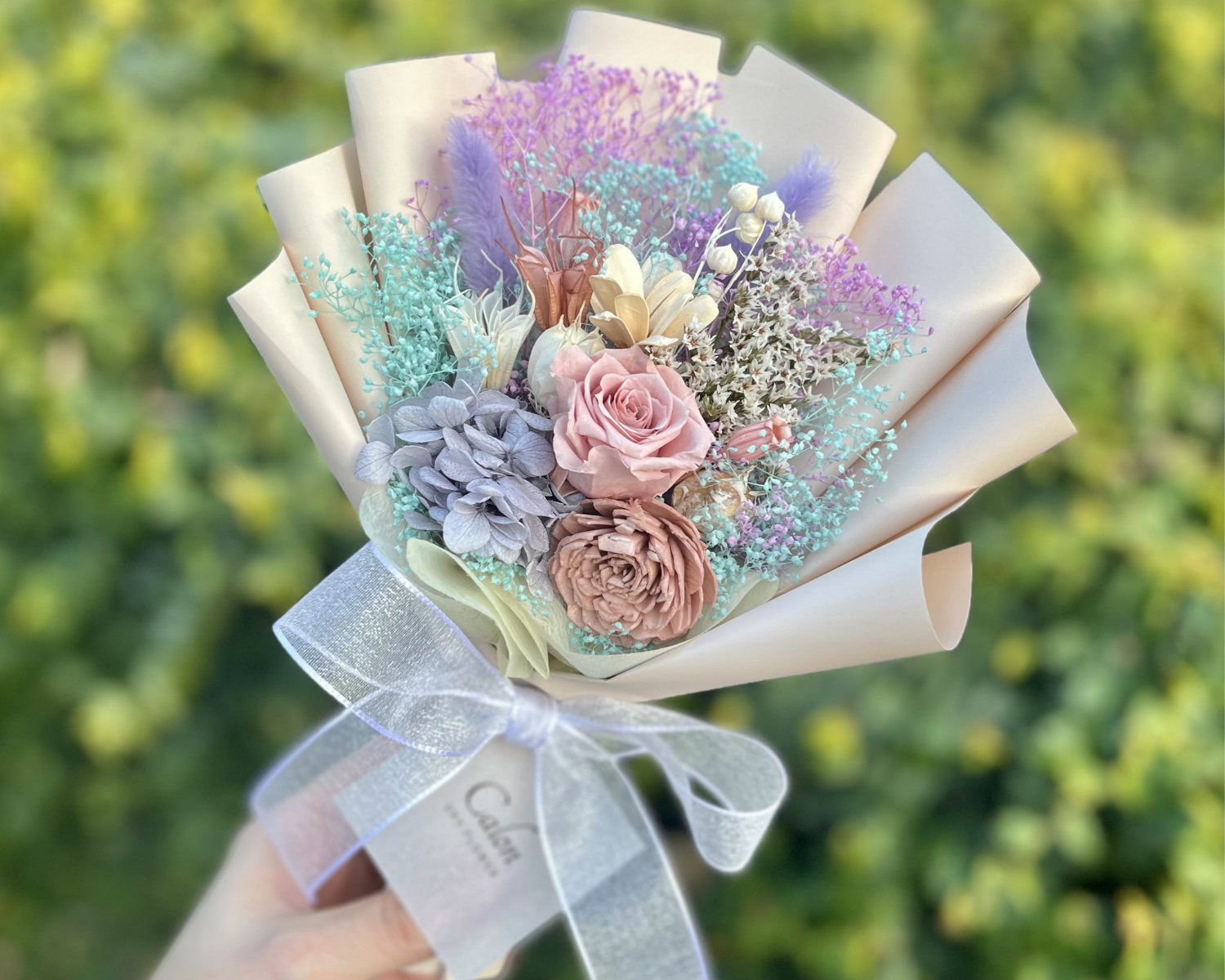 ラベンダー×淡色のドライフラワー花束