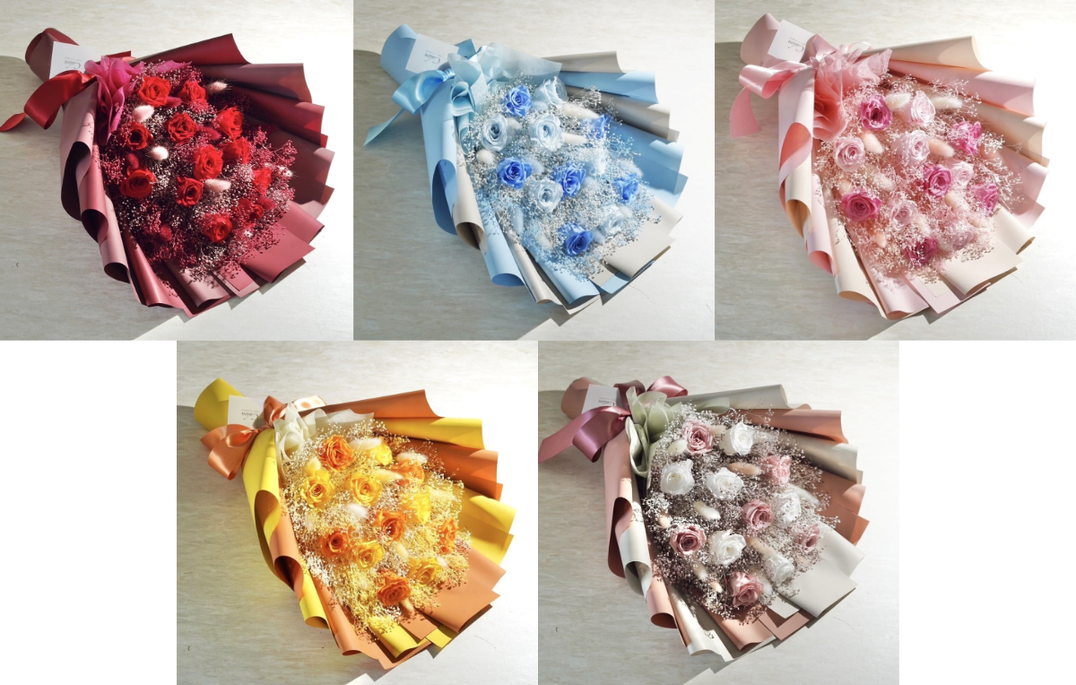 カロンのプリザーブドローズの花束-カラーラインナップ